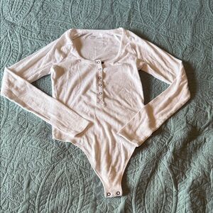 Aerie White Buttoned Long Sleeve Bodysuit Like New Size Small